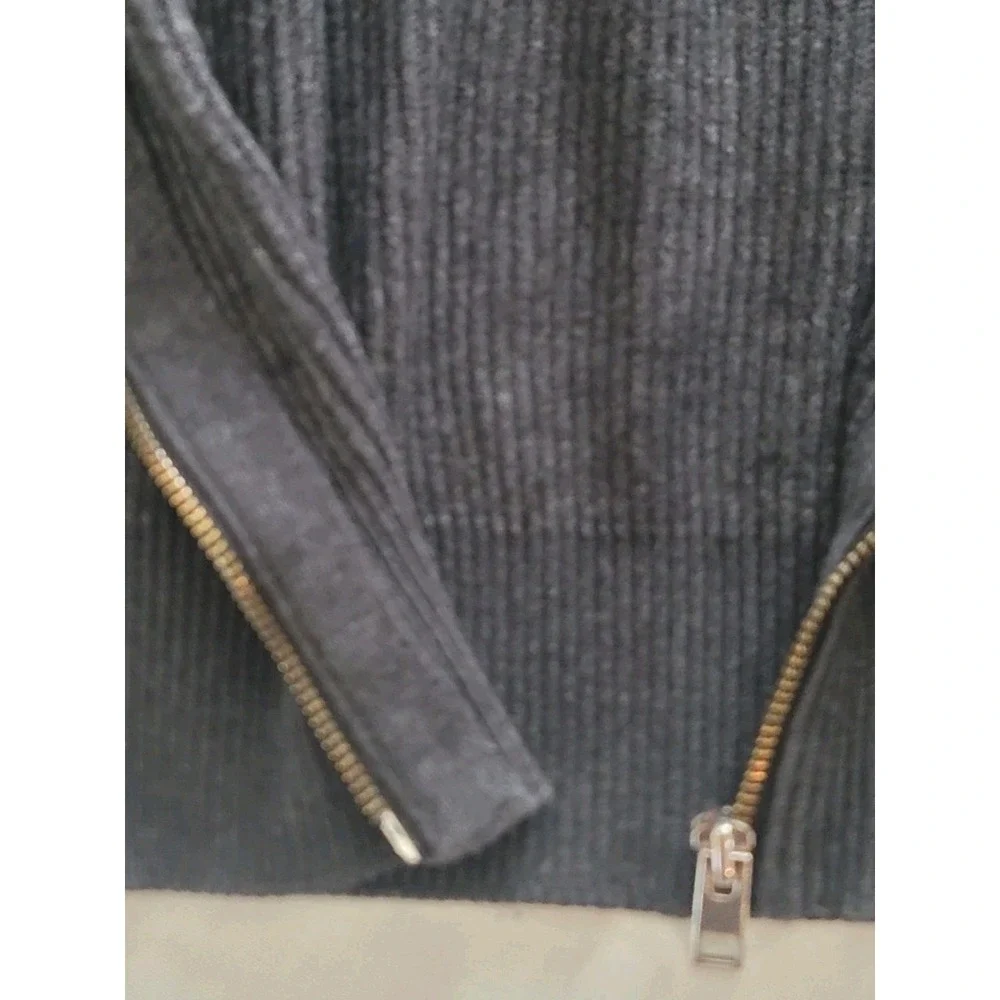 AllSaints Ribbed Zip Cardigan Mens XS Dark Gray Wool Blend Sweater Full Zip